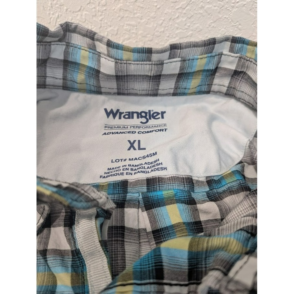 Wrangler Blue Gray Plaid Men's XL "W" Pocket Short Sleeve Button-Up Cotton Shirt - Picture 4 of 6